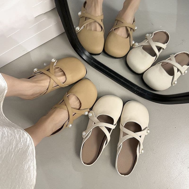 French Gentle Covered Half Slippers for Women Autumn Outdoor Wear, 2026 New Style, Fairy Style Flat Slip-On Sandals for Dresses