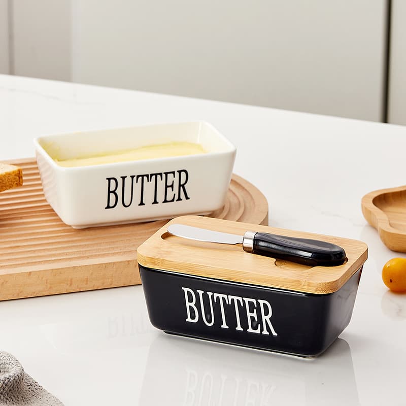 Cross-border Ceramic Butter Dish with Lid and Knife, Household Storage Container, Fresh-Keeping Box, Kitchen Cheese Organizer, Wholesale Stock