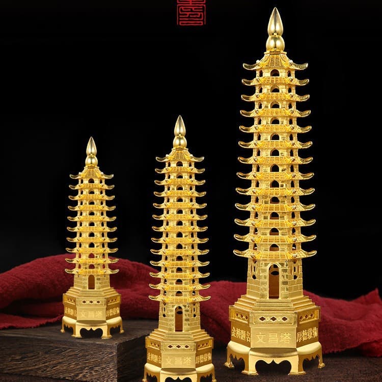 Alloy Wenchang Pagoda Craft 13-Tier Office Study Desk 9-Tier Pagoda Living Room Decoration Home Ornament