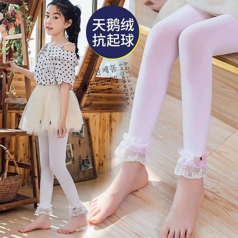 Children's Spring/Summer New Girls' Tights Lace Trim Capri Pants Baby Leggings Factory Wholesale