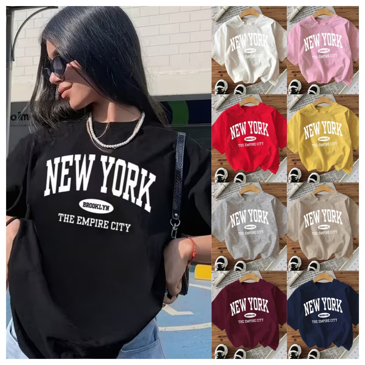 Cross-Border Women's Base Layer T-Shirt European and American Style Aliexpress Amazon Women's New York Printed Short-Sleeve Shirt