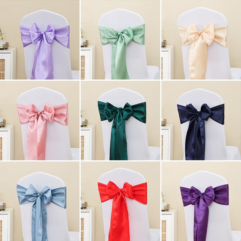 Wholesale satin ribbons ribbons banquet wedding chair back flower decoration chair cover bow chair straps