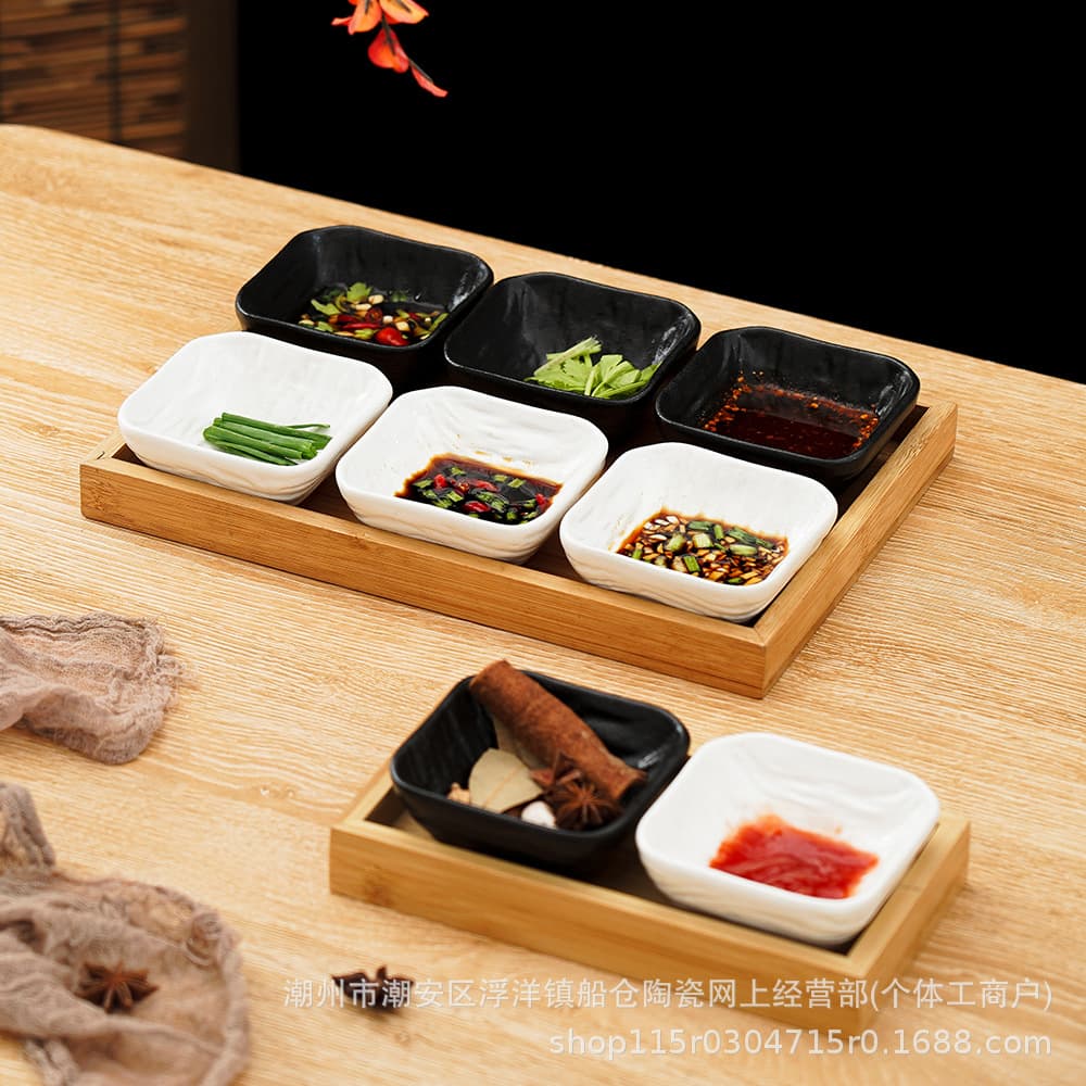 Japanese Sauce Dish Set, Home Stone Grain Divided Plate Small Dish, Vintage Creative Seasoning Dish, Snack Plate with Tray