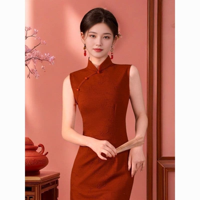 Red New Chinese-Style Cheongsam with Elegant and Premium Look, 2026 New Model, Sleeveless Toast Dress, Engagement Dress, Daily Improved Version for Spring and Summer