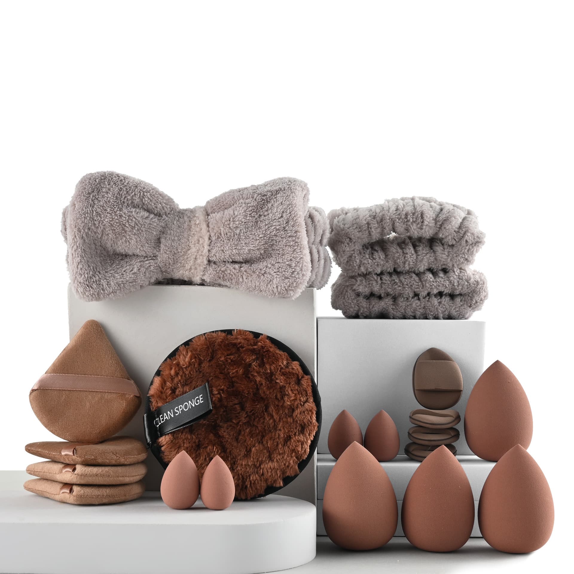 Cross-border 48-piece 20PC Makeup Tool Set: Makeup Brushes, Powder Puffs, Beauty Blenders, Thumb Powder Puffs, and Hair Bands Large Combo