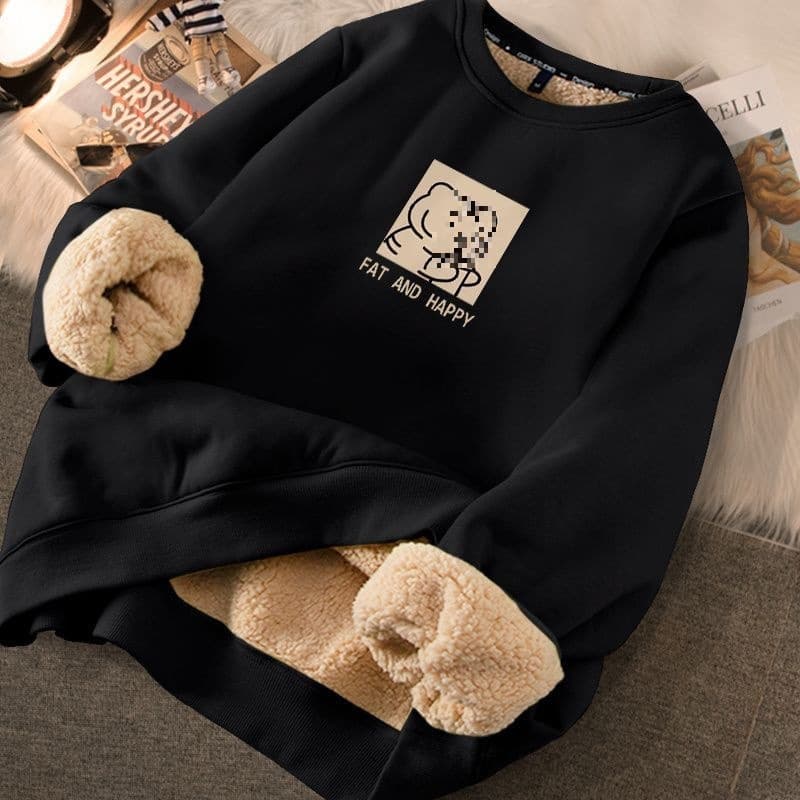 Women's velvet thickened sweatshirt new winter autumn and winter small black hooded top lambswool thermal clothing