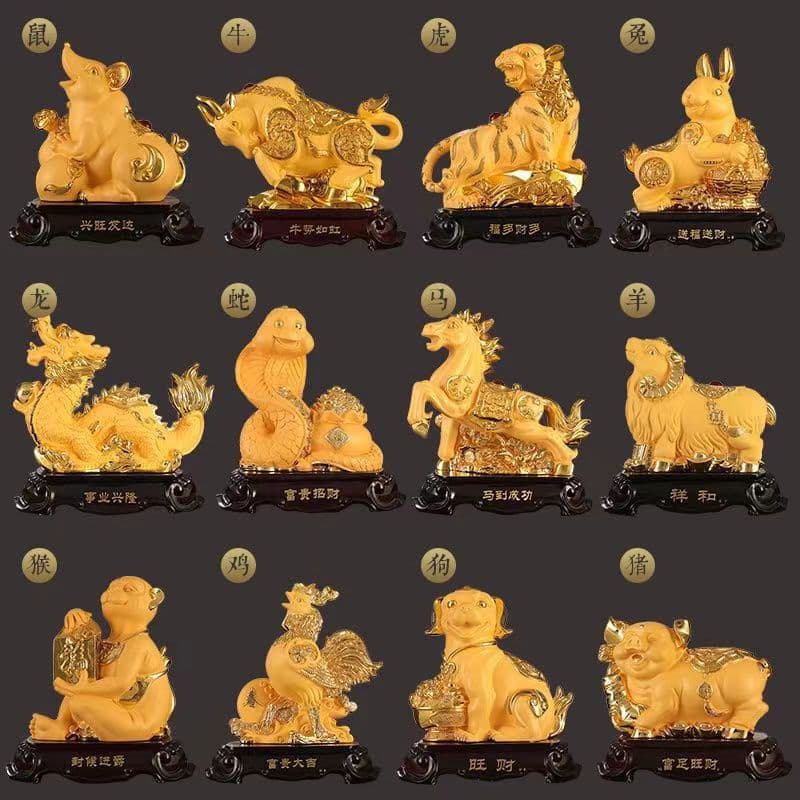 Complete set of zodiac ornaments 12 zodiac signs rat, ox, tiger, rabbit, dragon, snake, horse, sheep, monkey, chicken, dog, pig resin crafts wholesale
