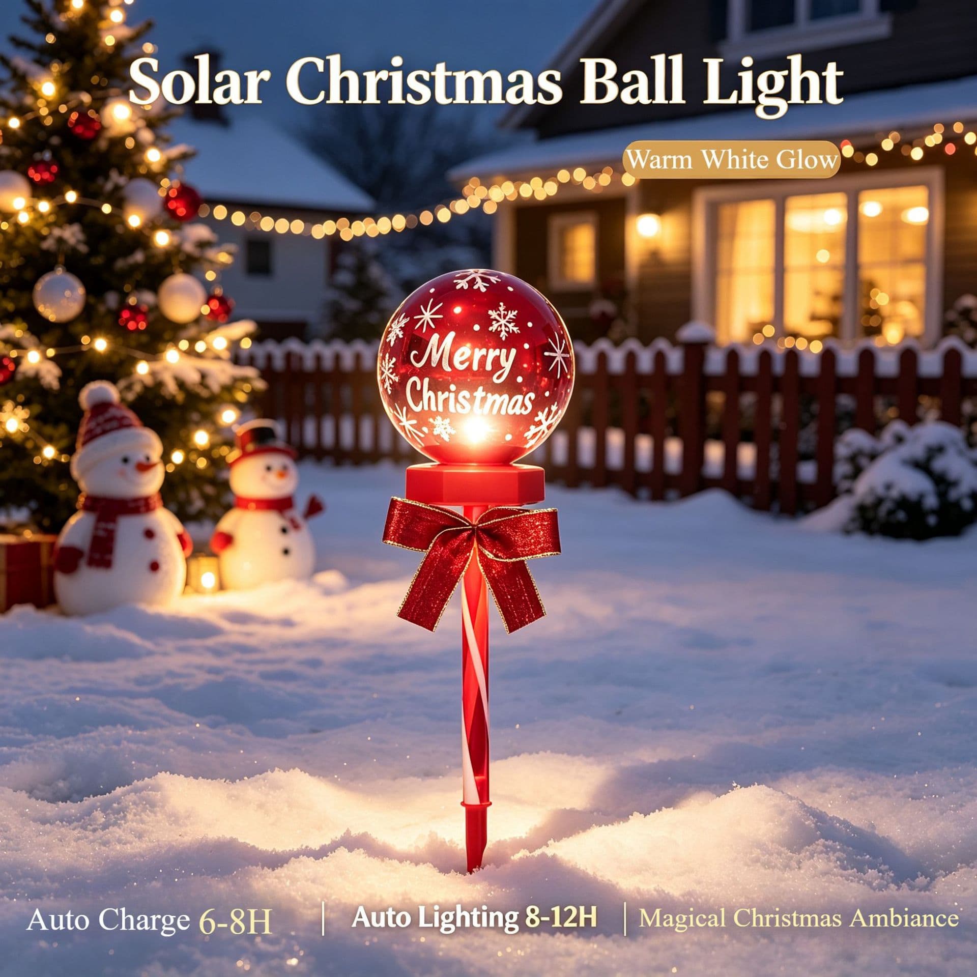 Christmas Solar Garden Spike Light Snowflake Glowing Christmas Ball Outdoor Waterproof Lawn Light