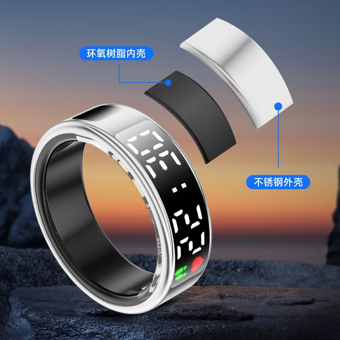 Smart Ring for TikTok SR08 Display Screen Smart Ring Heart Rate Blood Oxygen Sleep Health Monitoring Black Technology