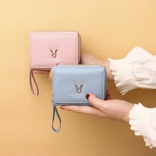Cross-border Hot-selling Women's Short Antler Wallet, Korean-Japanese Ins Style Zipper Student Coin Purse, Cartoon Tri-fold Wallet