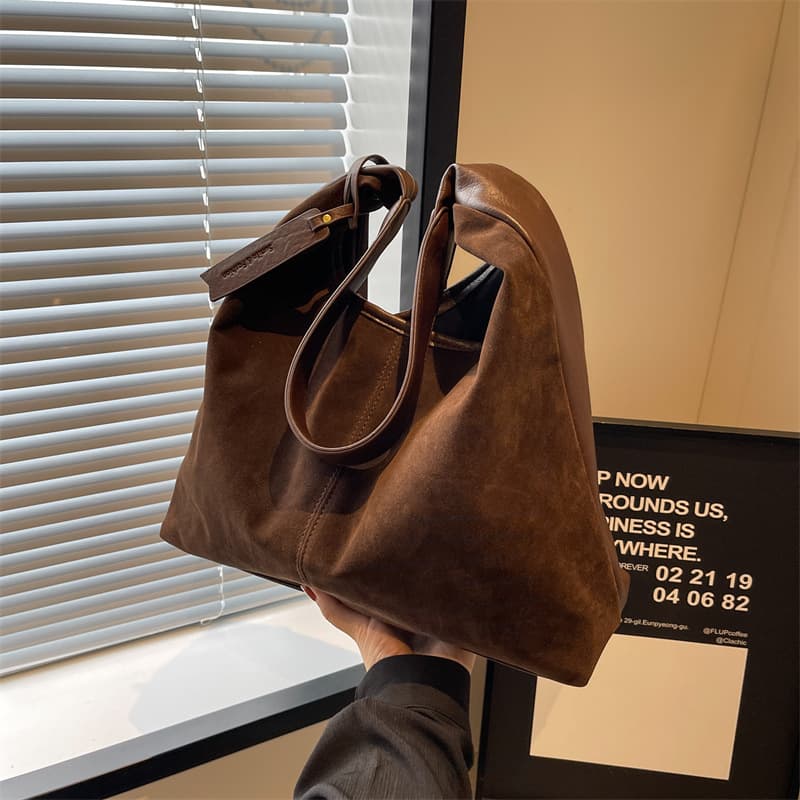 New Suede Shoulder Tote Bag, Fashionable Simple Lazy Style Large Capacity Women's Handbag Bucket Bag Mom Bag