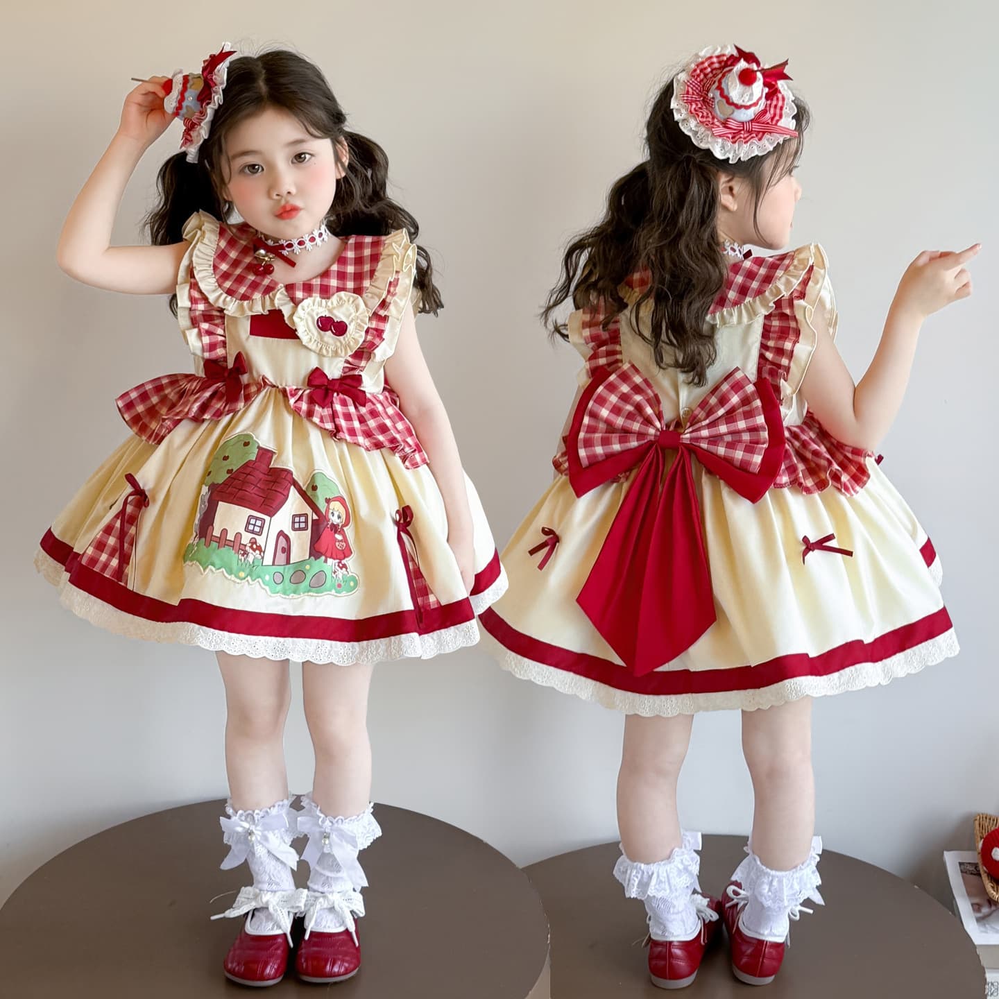 Girls Lolita Dress Summer 2026 New Vintage Little Red Riding Hood Children Japanese Style Gown Dress Fairy