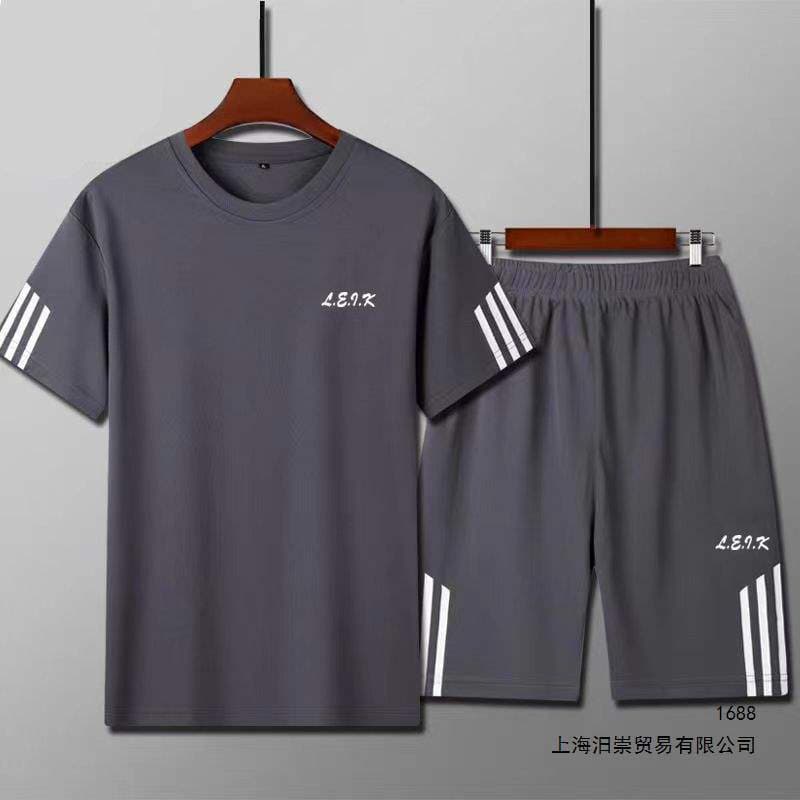 Summer Casual Sport Set for Men Ice Silk Short Sleeve T-Shirt and Shorts Leisure Sportswear Dad Set Summer