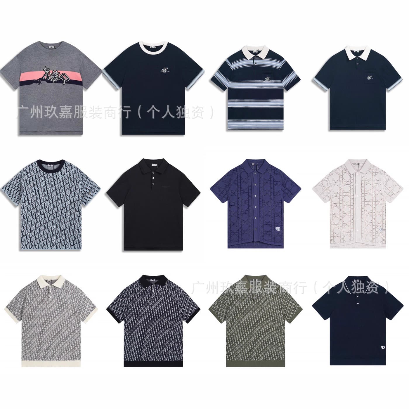 (High Quality) Correct Version. Di Jia 25 New Inlaid Jacquard Cotton Knit Short Sleeve T-Shirt for Men and Women