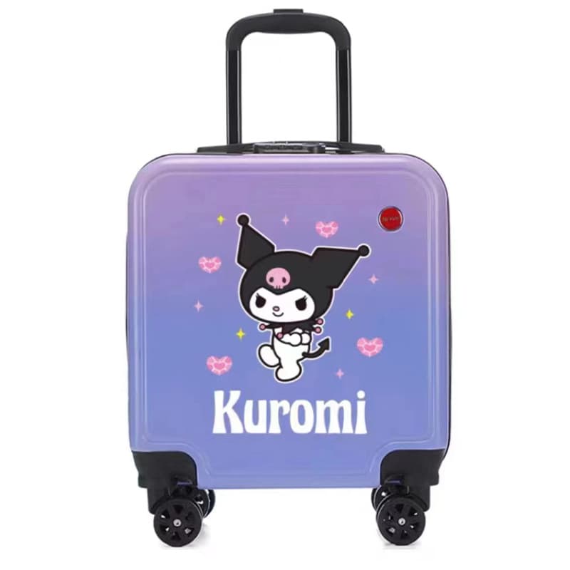 Sanrio Stellar 18-inch carry-on luggage, black Kuromi travel case, combination lock, zipper.