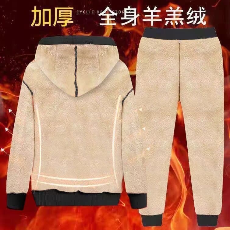 Men's Middle-Age Winter Black Long-Sleeve Cardigan Pants Set Simple Fleece-Lined Sweatpants Warm Thickened Two-Piece Set