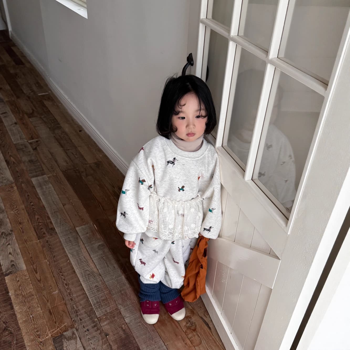 Half Grapefruit Kids Set 2026 Winter Girls Korean Style Allover Cartoon Print Sweatshirt Round Neck Girls Two-Piece Set