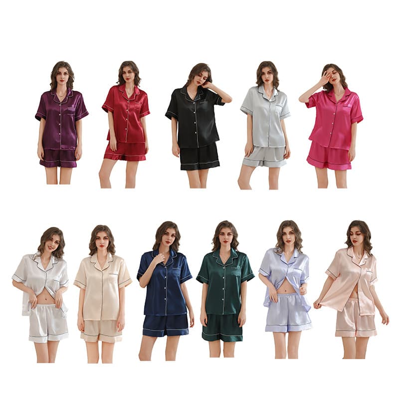 Cross-border New Silk Women's Pajama Set Long Sleeve Faux Silk Suit Collar Pajama Set Factory Wholesale Wedding