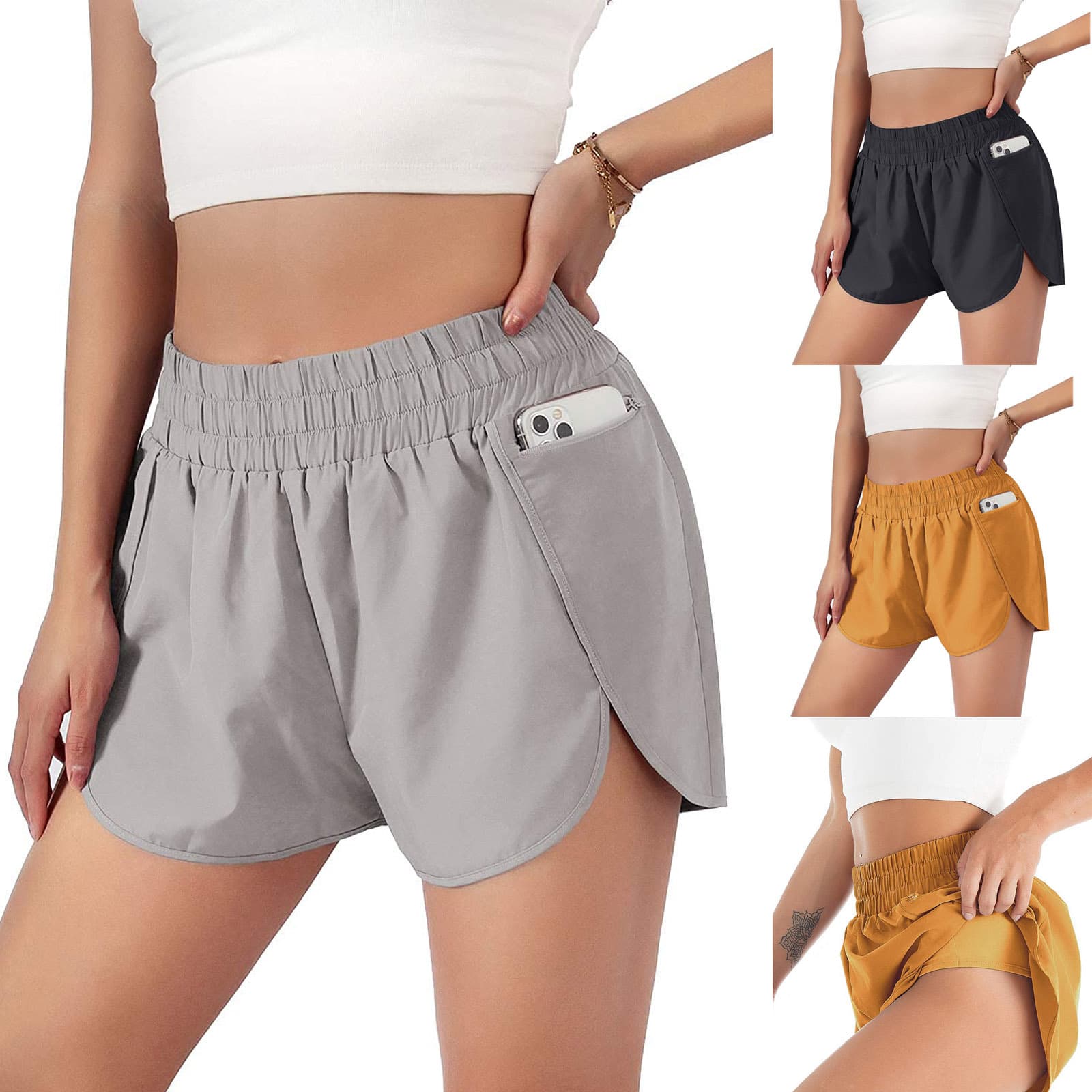 Women's sports fitness shorts elastic waist running shorts anti-exposure loose fitness pants fake two-piece yoga pants