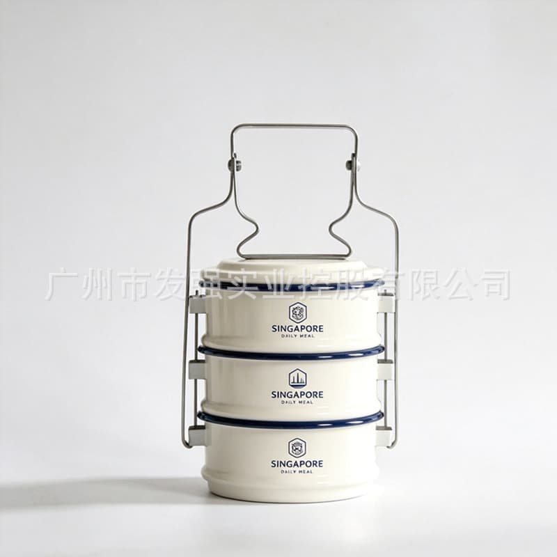 Singapore Hawker Culture Enamel Lunch Box New Year Gift Retro Multi-Layered Lunch Box