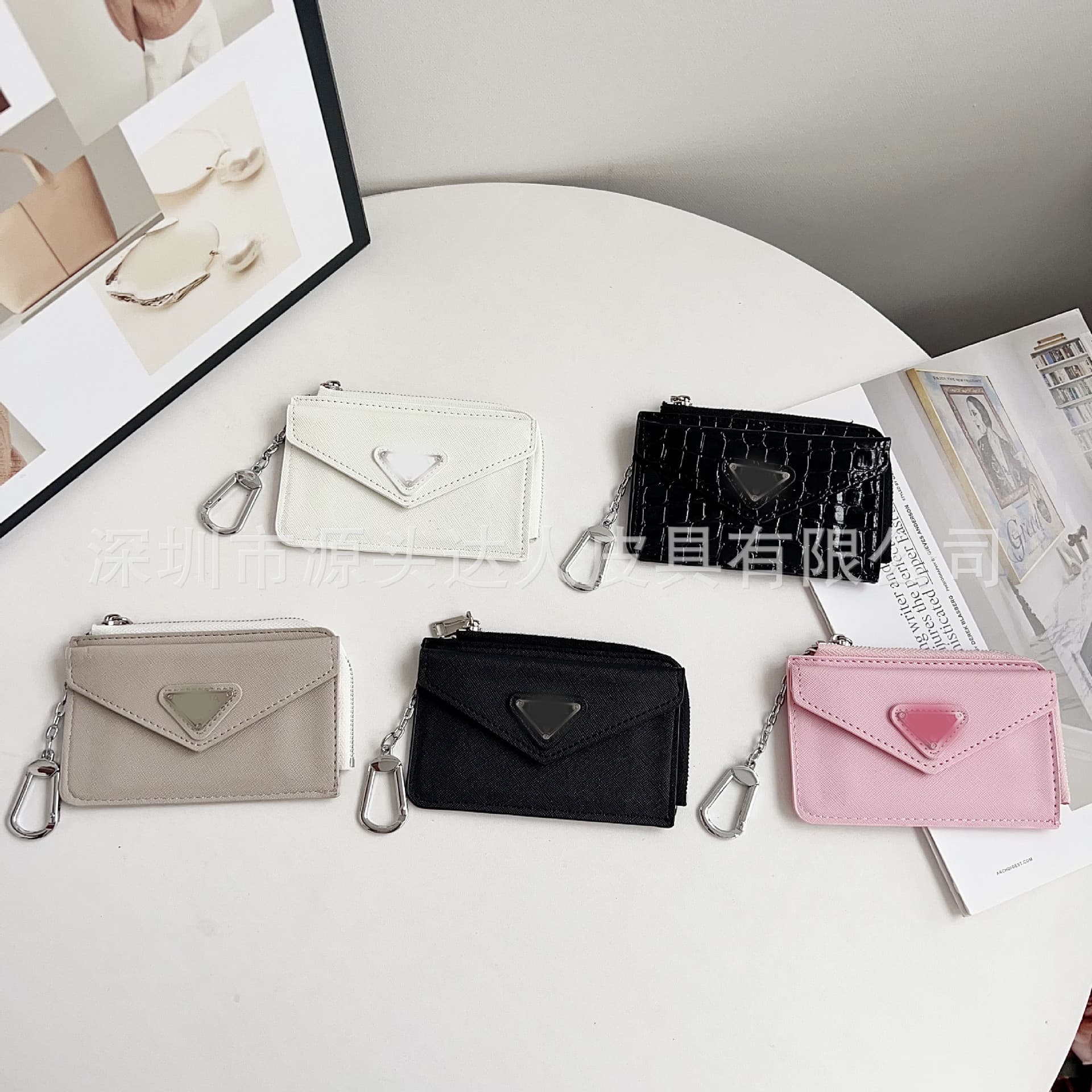 P brand original leather matching card holder, crocodile grain card holder, brand card multi-card trendy triangle logo brand coin purse