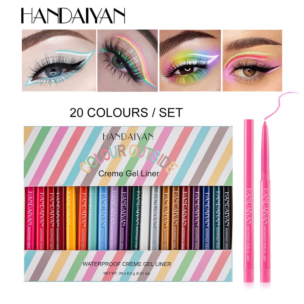 Cross-border best-selling HANDAIYAN quick-drying, waterproof and non-smudge colored eyeliner gel pen, 20 pieces wholesale