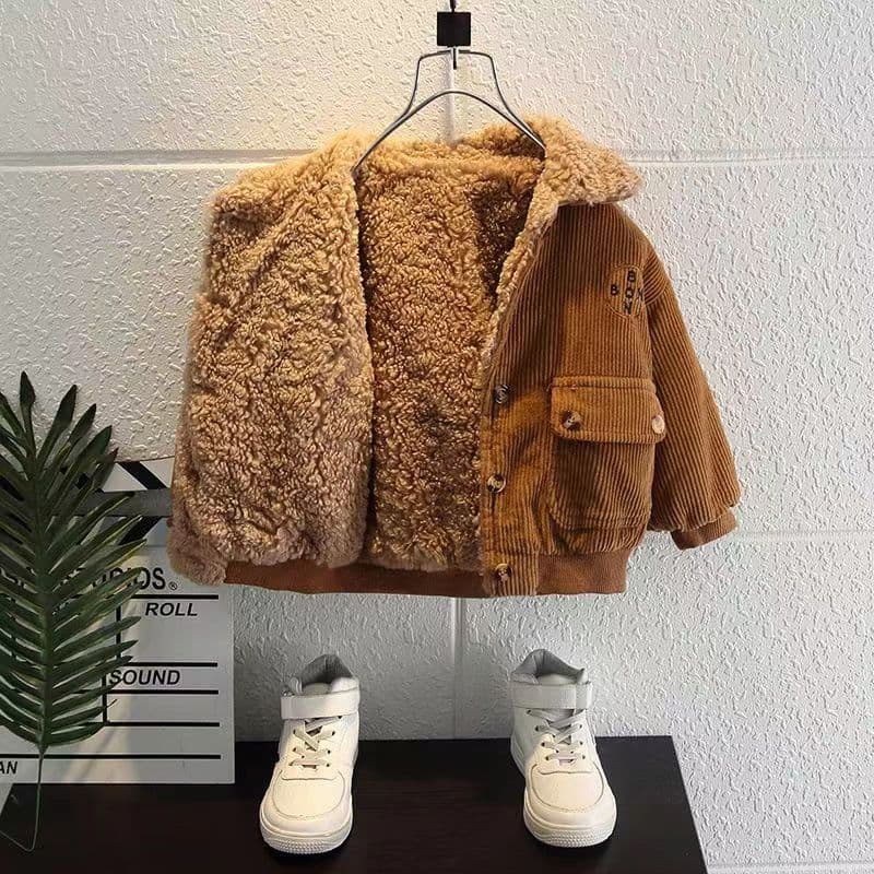 Boys' Corduroy Jacket 2025 New Arrival Stylish Trendy Baby Thickened Jacket, Winter Fleece-Lined Top Children's Padded Coat
