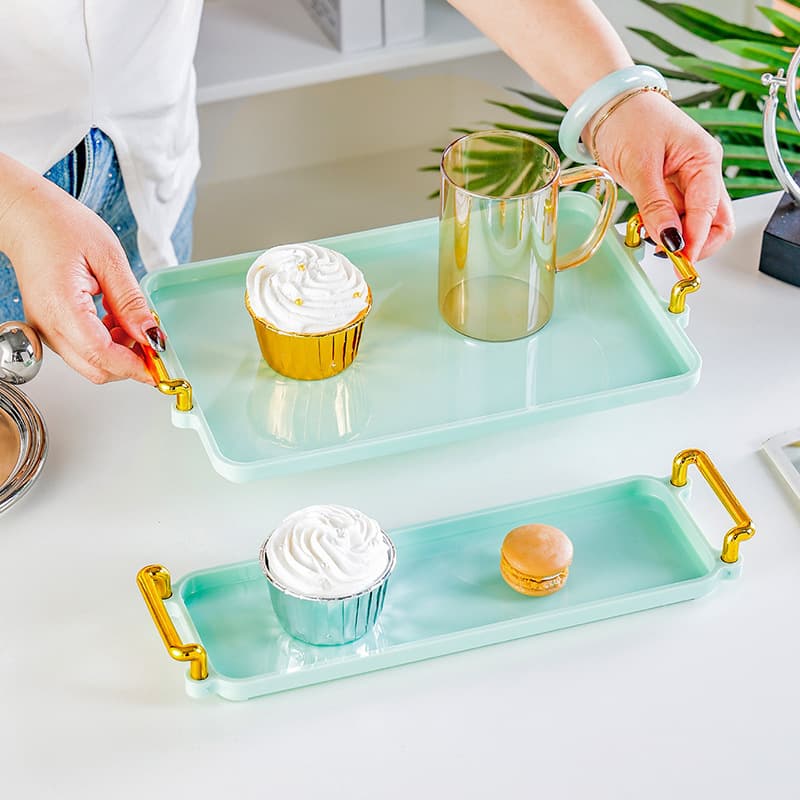 Jade Green Rectangular Tea Tray Home Use 2024 New Style Water Cup Tray Food-Grade Serving Tray Bread Plate Commercial
