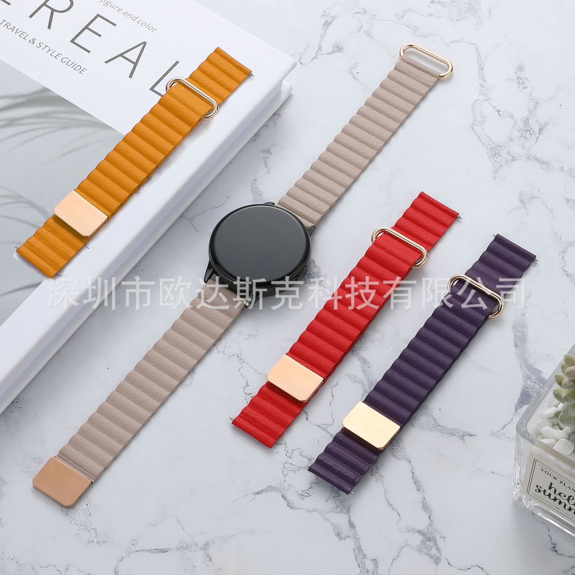 Samsung Watch Band Compatible with Galaxy 12/3/4 Gen Magnetic Absorption Sport Leather Strap Reversible Buckle 20/22mm