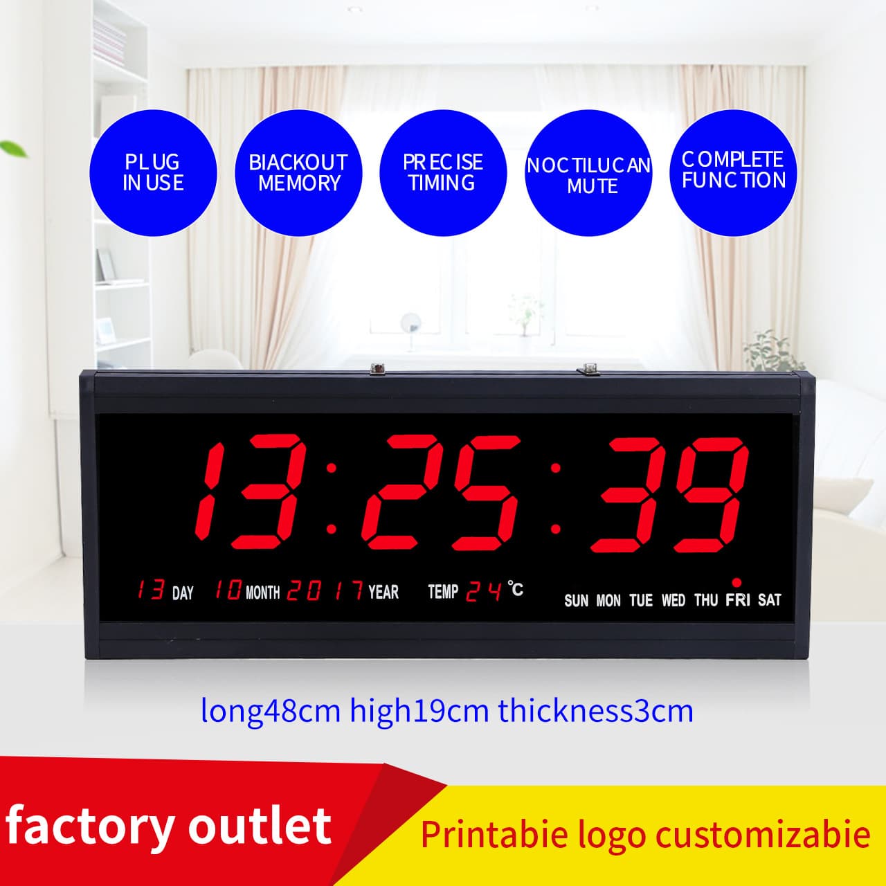 Luminous LED Digital Clock with Perpetual Calendar, Creative Silent Electronic Wall Clock for Living Room