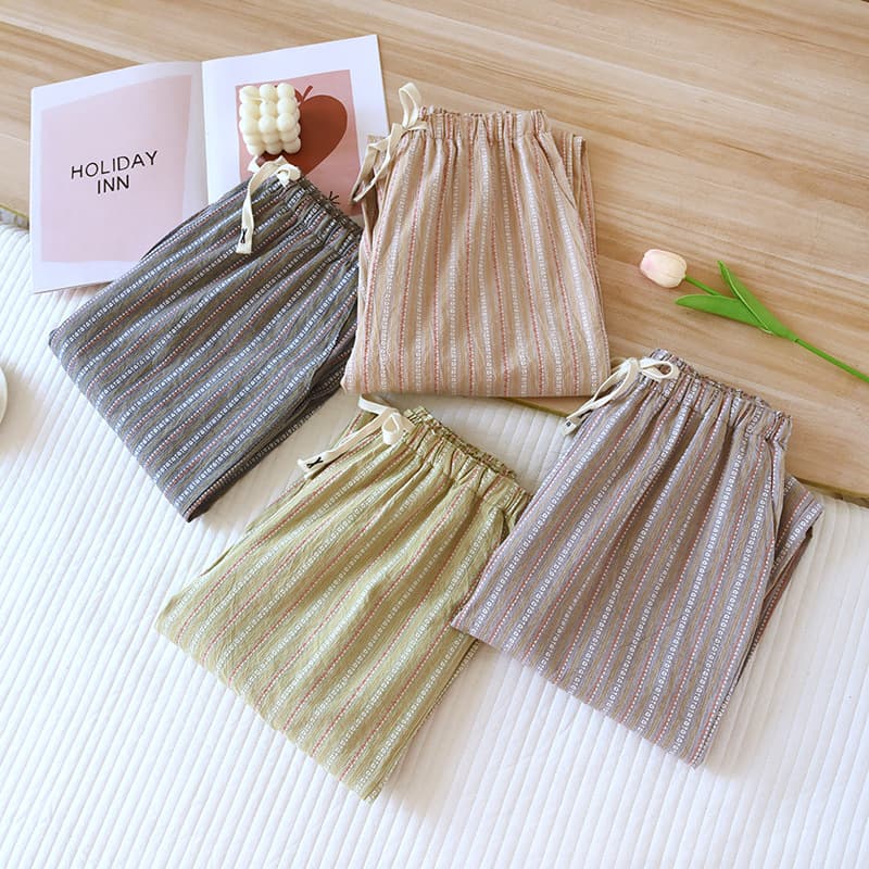 Cotton Double Layered Weave Home Leisure Pants Air Conditioning Big Size Thin Couple Long Pants Breathable Comfortable Summer Winter Spring All Seasons