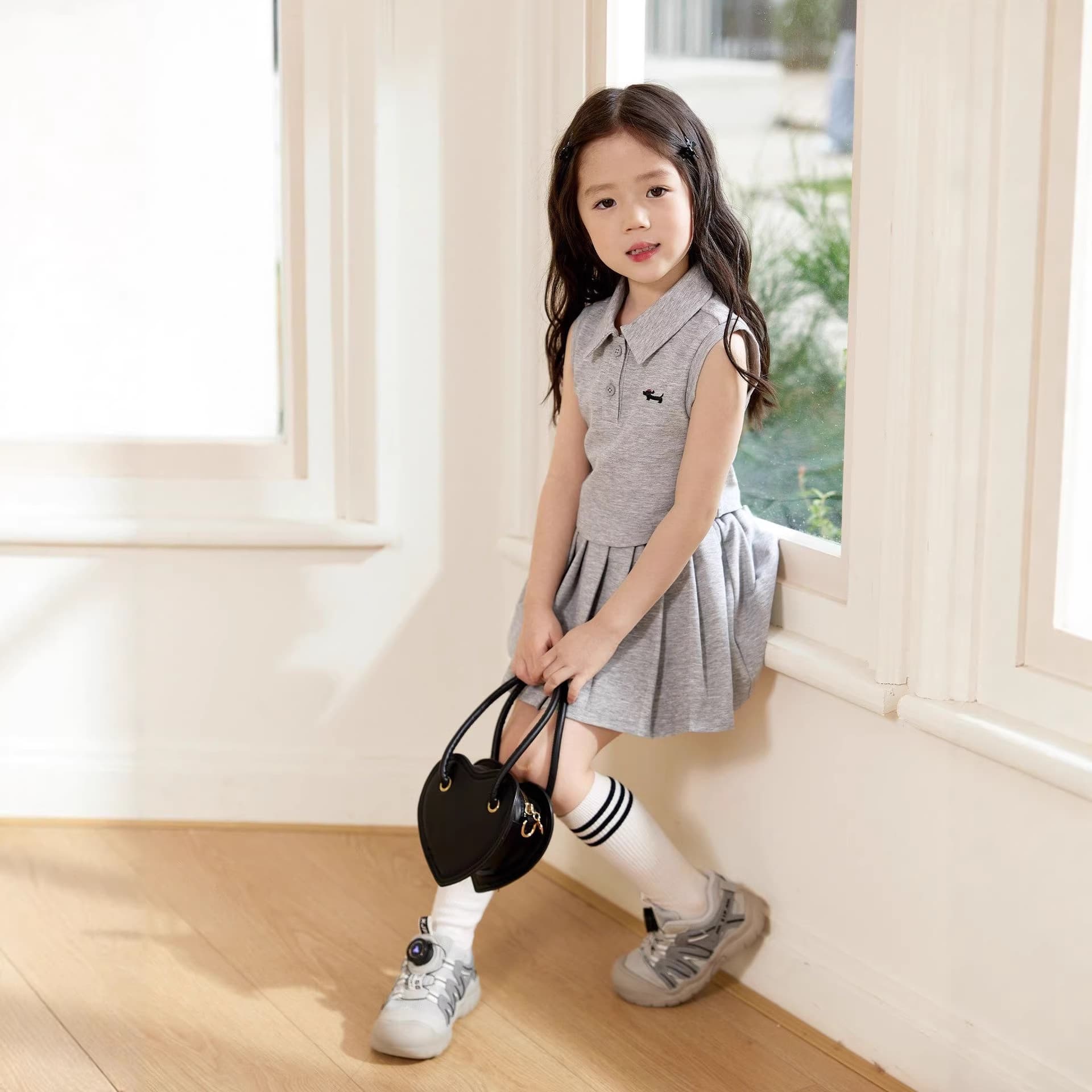 Girls Summer Set 2026 New Casual School Style Polo Shirt Skirt Vest Set Baby Sweet Cool Kids Clothing