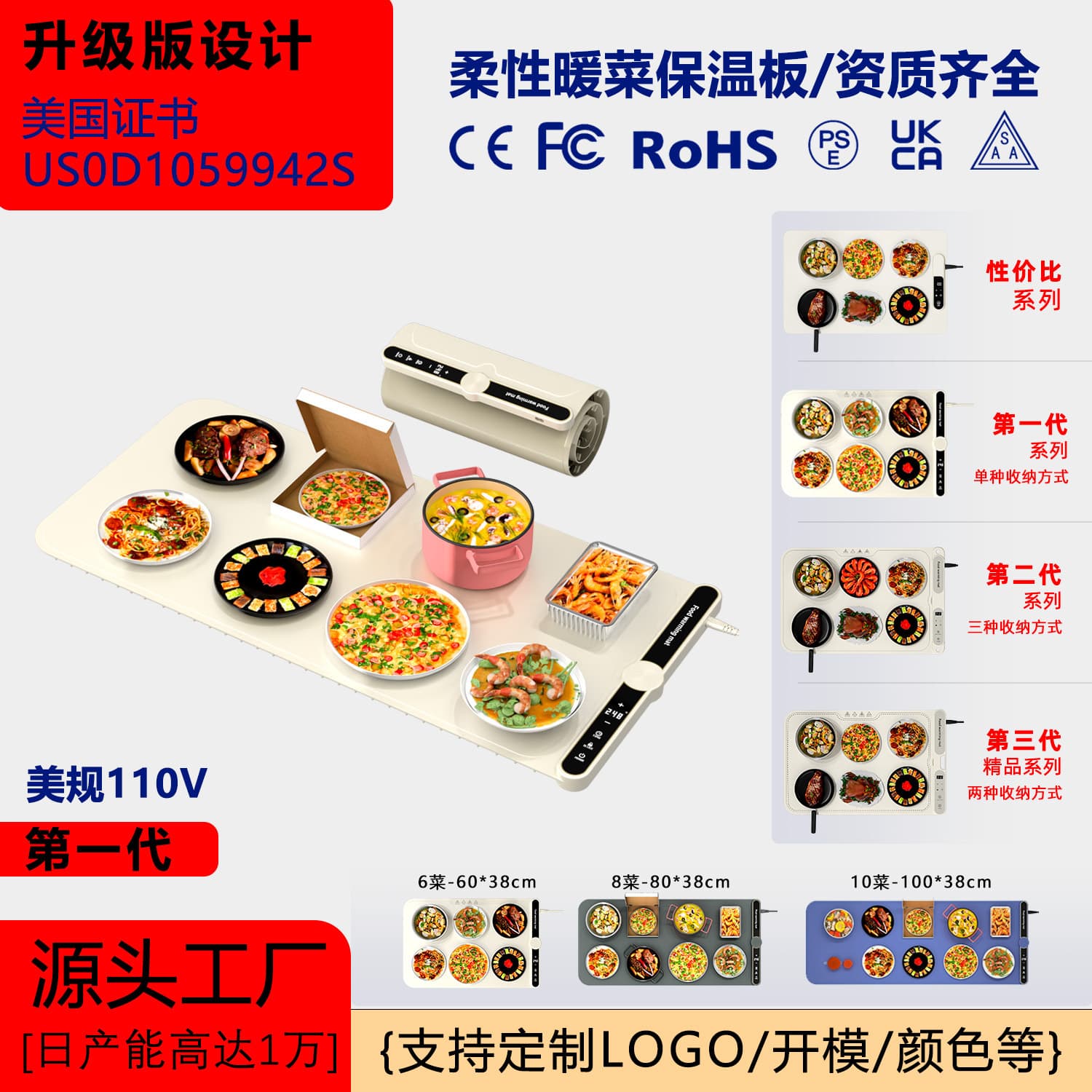 Cross-Border Hot-Selling Home Meal Insulation Mat, Flexible Food Warming Pad, Silicone Rollable Dining Table Hot Food Mat Foldable