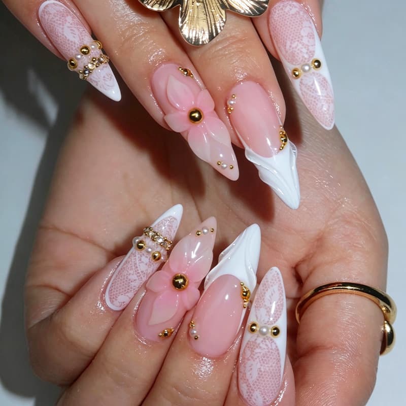 European and American wearable nail polish tablets cross-border almond type 30 pieces ins sweet nail patch wholesale wearable nail polish tablets