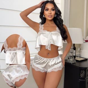 Cross-border Export Lingerie Factory Hot-selling Sexy Temptation with Shorts Silky Lace Homewear Set