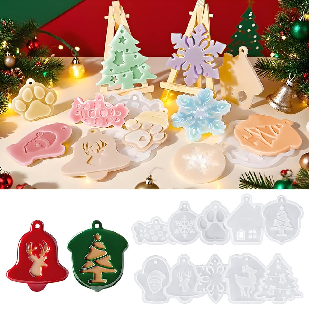 Sweet Christmas Epoxy Resin Mold DIY Relief Christmas Snowflake Hanging Plaque Scented Wax Candle Tag Silicone Mold
