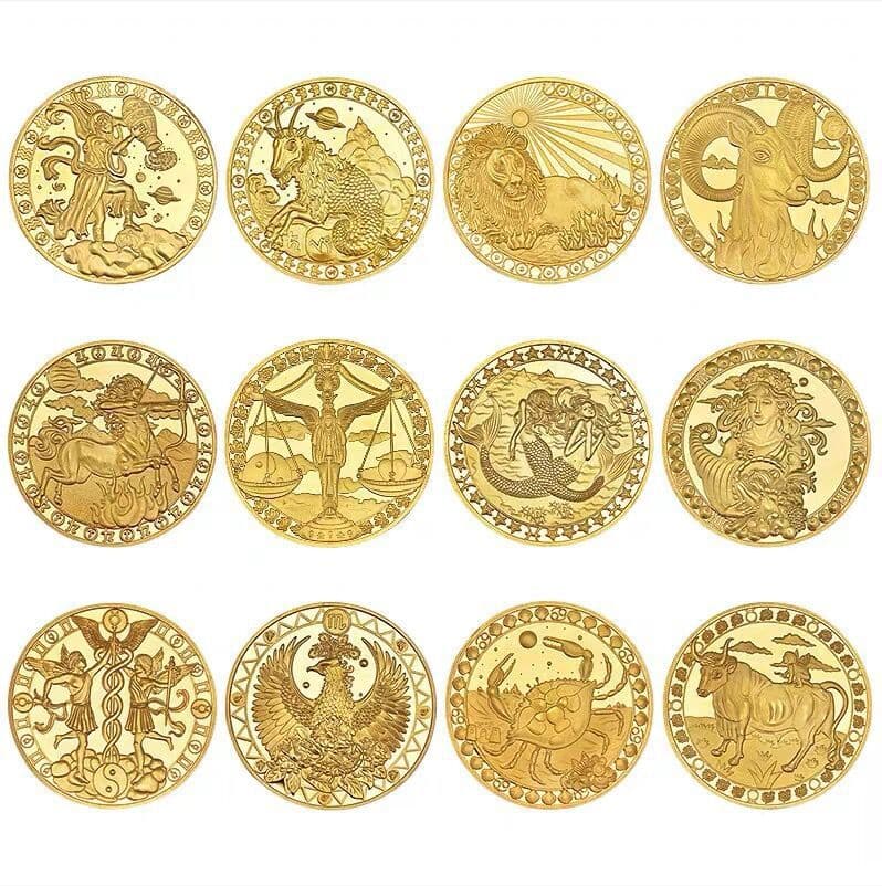 Cross-Border Trade Metal Commemorative Medallion Production European and American Zodiac Commemorative Coin 3D Relief Commemorative Gold Coin