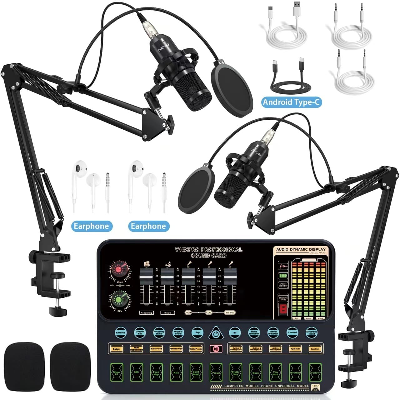 V10XPRO Sound Card for PC Live Streaming, Dual Singer Set with BM800 Microphone and Mobile Streaming Equipment