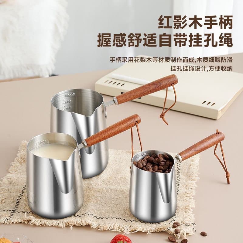 304 Stainless Steel Latte Art Pitcher with Handle, Spout Tip, Milk Frothing Cup, Long Handle Wax Melting Cup, Customizable