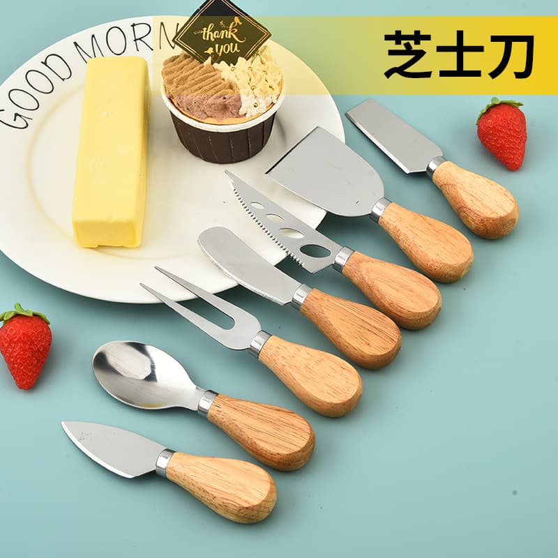 Factory-operated stainless steel oak handle cheese knife kitchen butter cheese knife household cheese pizza spatula knife and fork meal