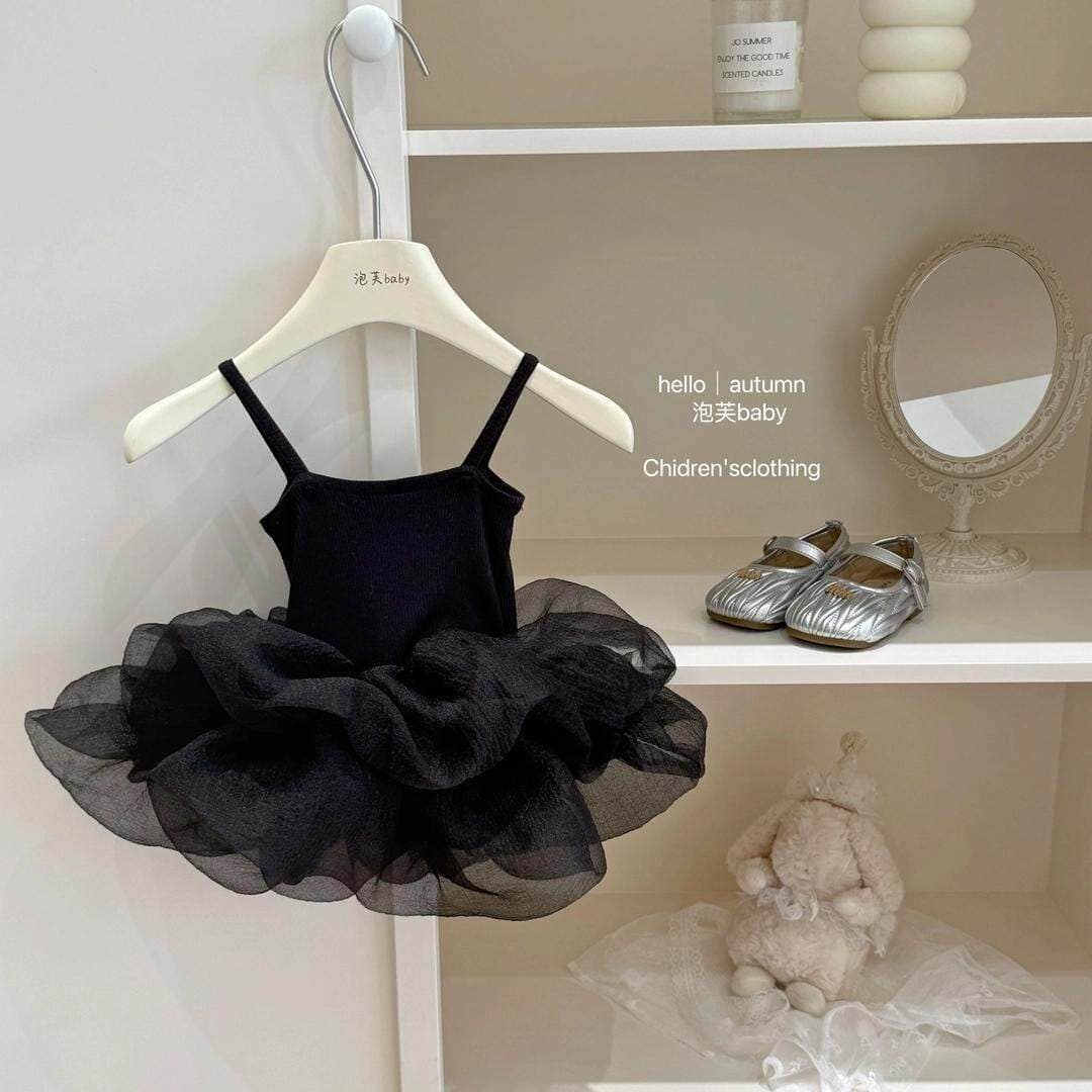 Summer Stunning Little Black Dress 2026 New Fashionable Girls Dress Korean Style Baby Princess Dress with Puffy Straps