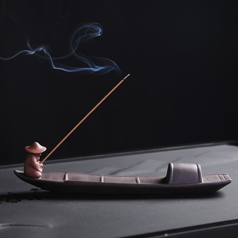 Original New Design Purple Clay Incense Line Creative Fisherman Fishing Line Incense Box Holder Home Decor Ornaments