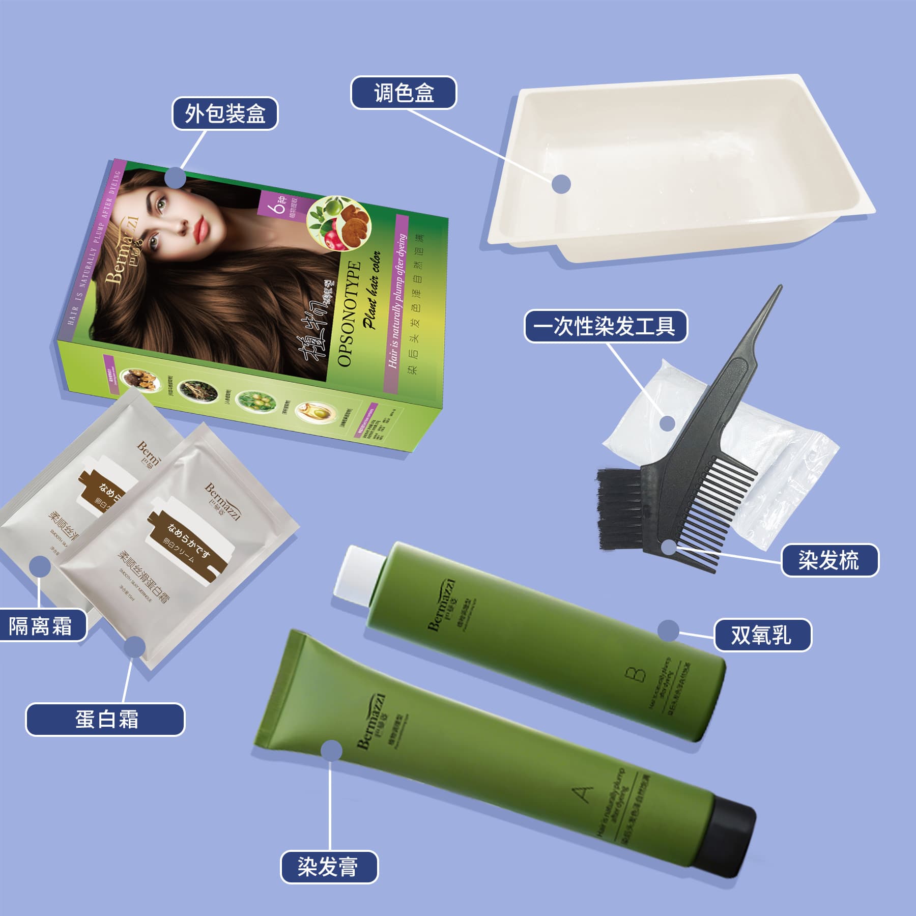 Bamanzi Hair Dye Plant-Based Hair Dye for Salons, Covers Gray Hair, Wholesale, Customizable Logo, Home Hair Dye