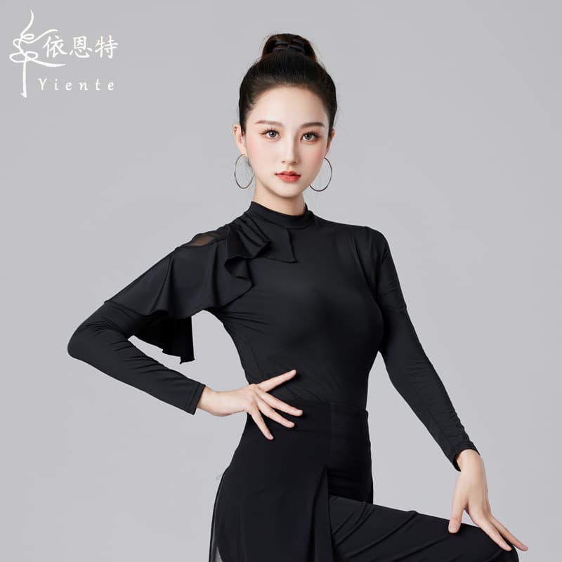 Women's Latin Dance Top New Long Sleeve Adult Practice Wear Modern Ballroom Dance Costume Performance Dress