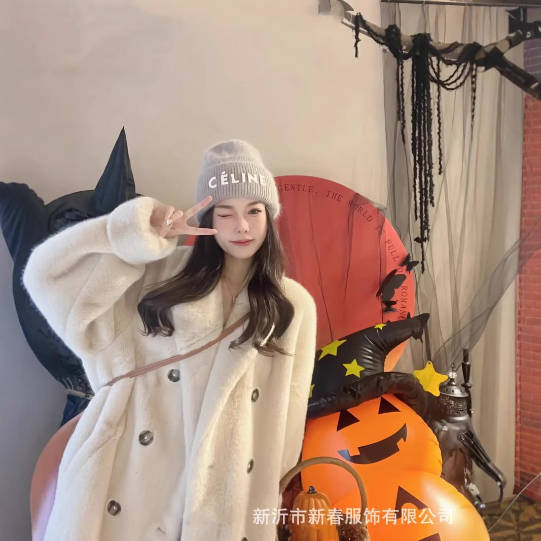 2022 Autumn/Winter Thick Long Blazer Collar Faux Mink Fur Coat with Faux Fur Lining, Eco-Friendly Fur Women's Outerwear
