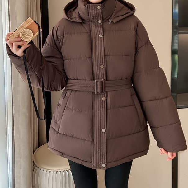 Designer Korean-style Belted Cotton Coat Women 2025 Winter New Hooded Waist-cinching Fashion Loose Slim Thick Outerwear Trend