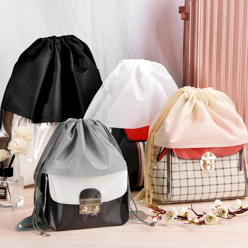 Blank Dustproof Non-woven Fabric Storage Bag Drawstring For Handbag Shops Visible Window Moisture-proof Packaging Logo Printing