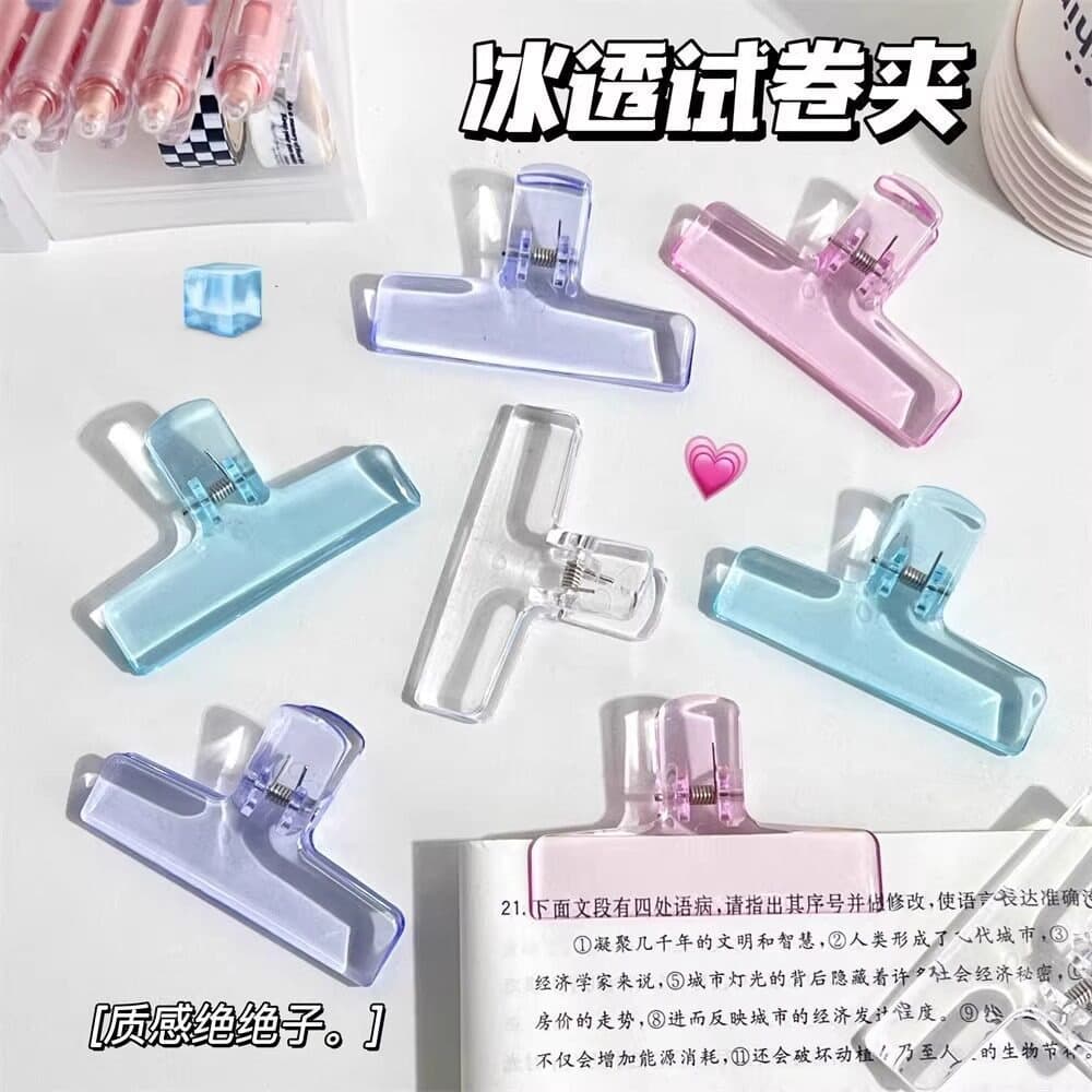 High-Gloss Jelly Transparent Folder, Acrylic Ice-Clear Binder Clips for Students, Exam Papers, Receipts, and Journal Organization