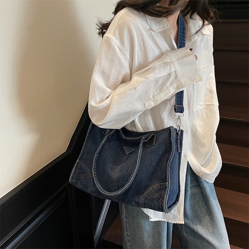 Retro washed denim bag for women 2026 new cross-border trend single shoulder crossbody bag commuter casual tote bag