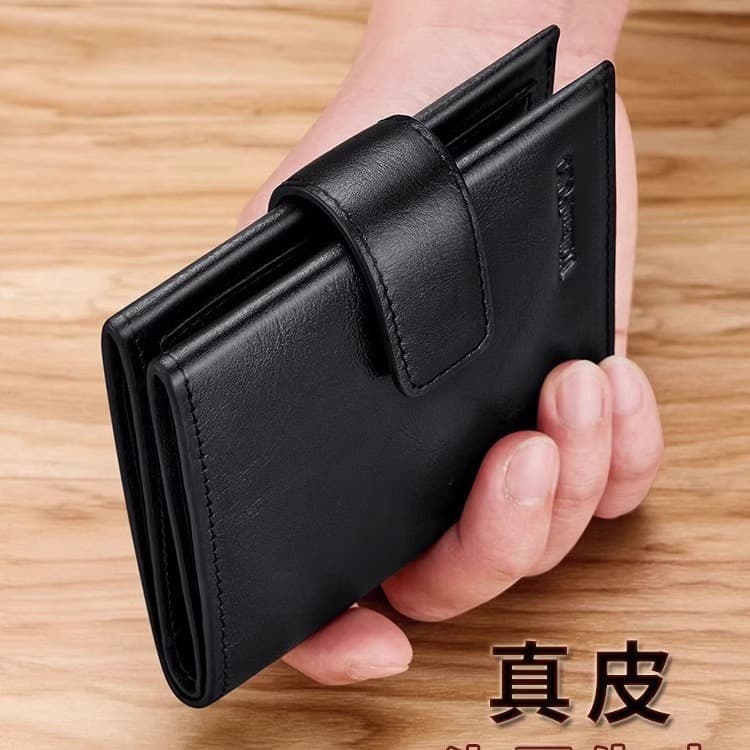 Mini Ultra-Thin Short Leather Wallet for Men Multi-Card Slot Business Commuting Style Pure Color Pattern Anti-Theft Skimming